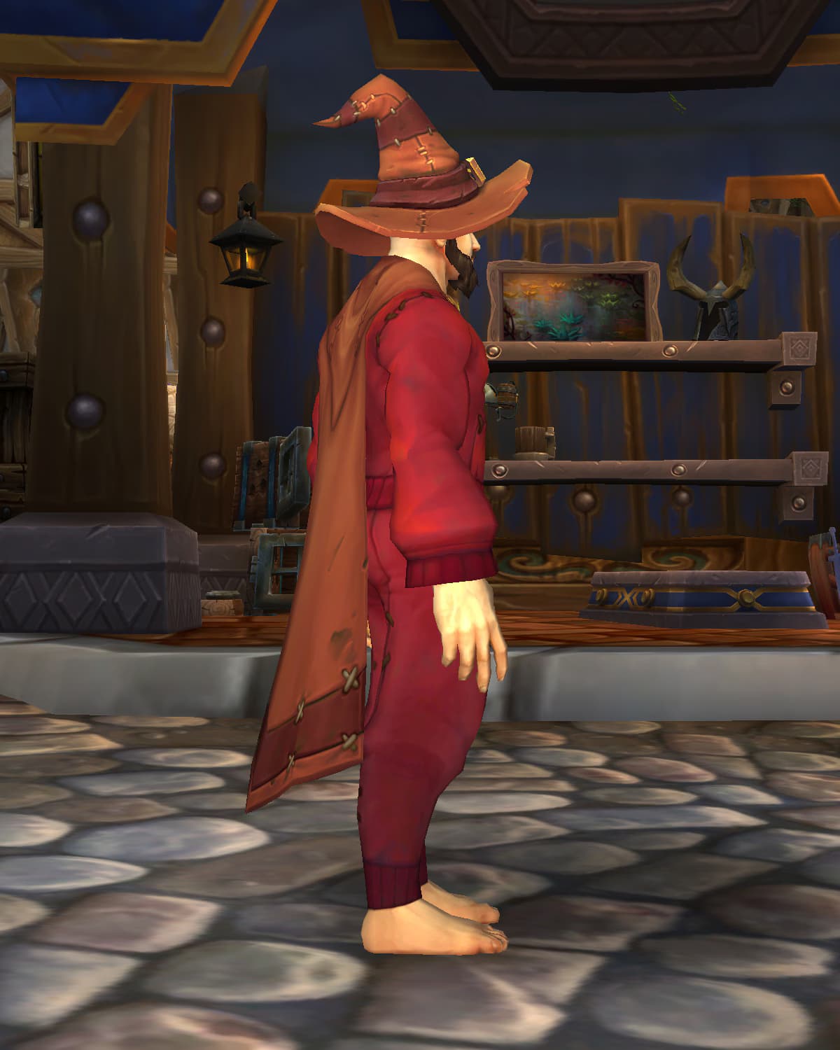 Ensemble: Ziegelrotes Gewand des Zauberers (Kopf und Umhang)